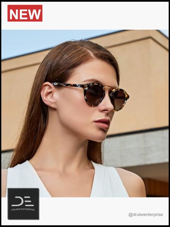Vintage acetate polarized sunglasses UV protection small face metal brow round main image 4